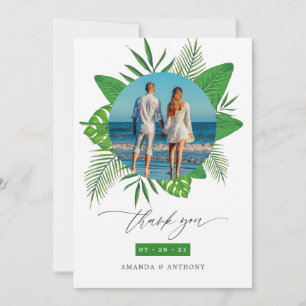 Tropical Beach Wedding Photo Thank You Card