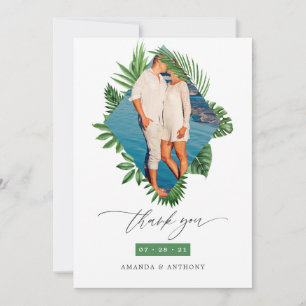 Tropical Beach Wedding Photo Thank You Card