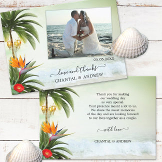 Tropical Beach Wedding Photo Thank You Card