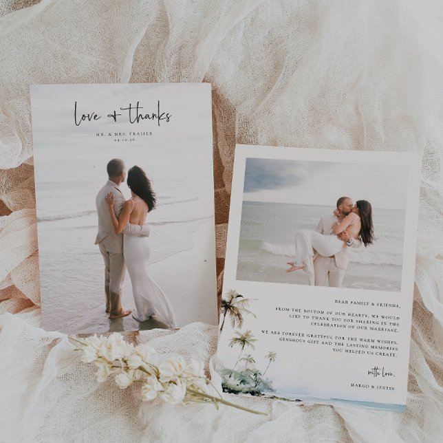 Tropical Beach Wedding Photo Thank You Card (Creator Uploaded)