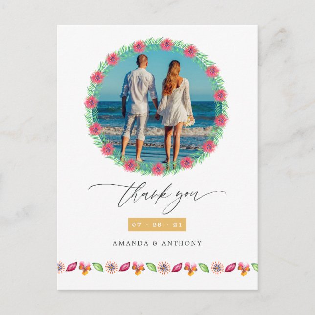 Tropical Beach Wedding Photo Thank You Postcard (Front)