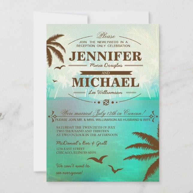 Tropical Beach Wedding Reception Only  Invitations (Front)