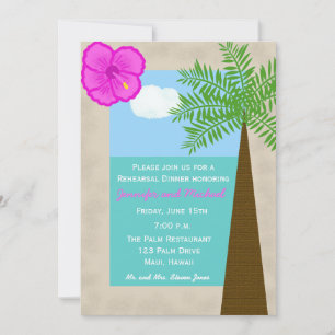 Tropical Beach Wedding Rehearsal Dinner Invitation