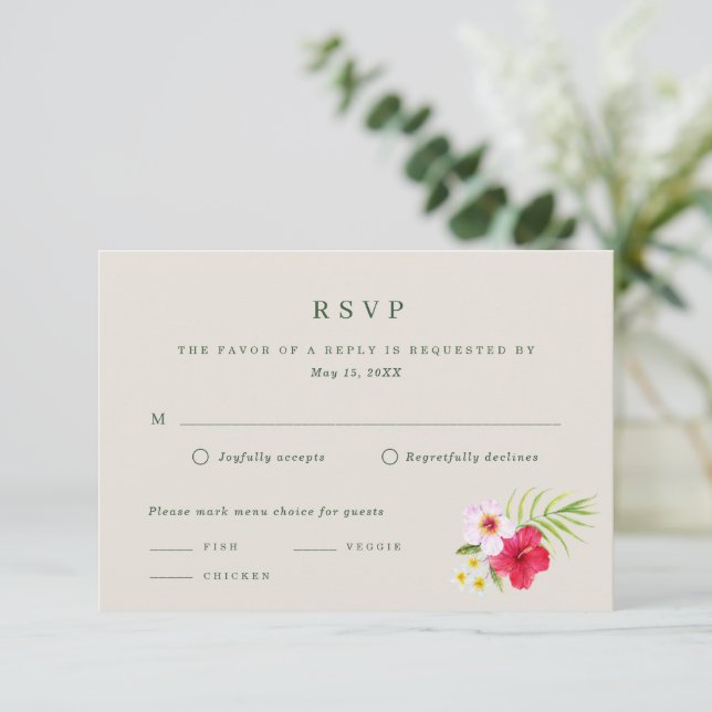 Tropical Beach Wedding RSVP Card (Standing Front)