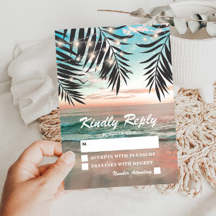 Tropical Beach Wedding RSVP   String of Lights Card