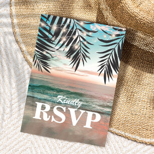 Tropical Beach Wedding RSVP   String of Lights Invitation Postcard
