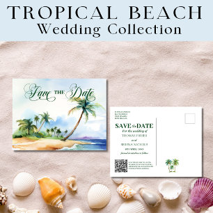 Tropical Beach Wedding Save The Date Postcard