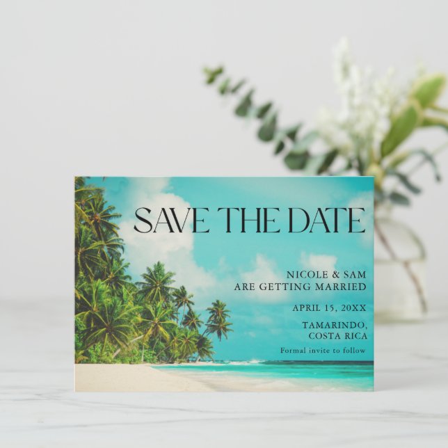 Tropical Beach Wedding Save the Dates Date (Standing Front)