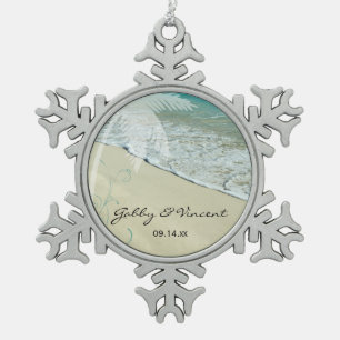 Tropical Beach Wedding Snowflake Pewter Christmas Ornament