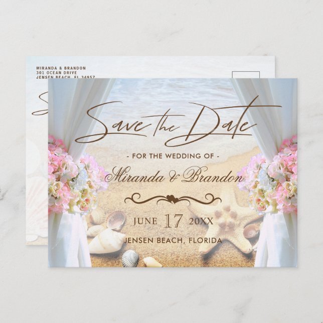 Tropical Beach Wedding Starfish Save the Date Announcement Postcard (Front/Back)