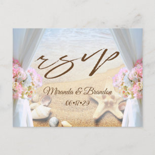 Tropical Beach Wedding Starfish Shells RSVP Announcement Postcard