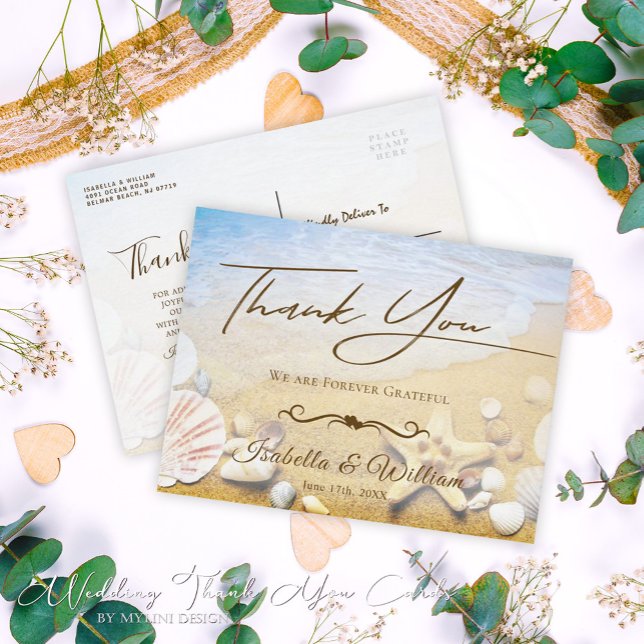 Tropical Beach Wedding Starfish Thank You Postcard (Creator Uploaded)