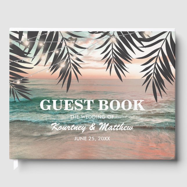 Tropical Beach Wedding | String of Lights Guest Book (Front)