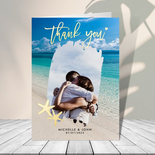Tropical Beach Wedding Thank You Gold Starfish Foil Greeting Card (Creator Uploaded)