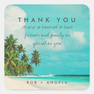 Tropical Beach Wedding Thank You Square Sticker