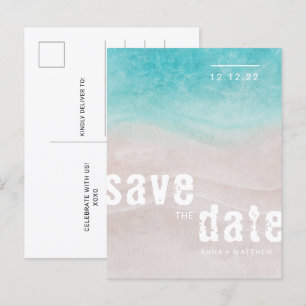 Tropical Beach Wedding Watercolor Announcement Postcard
