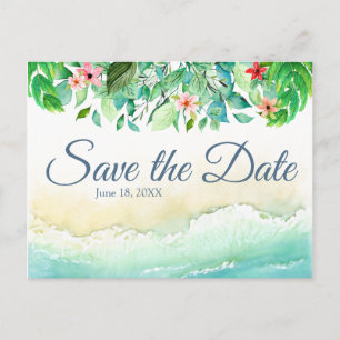 Tropical Beach Wedding Watercolour Save the Date Postcard
