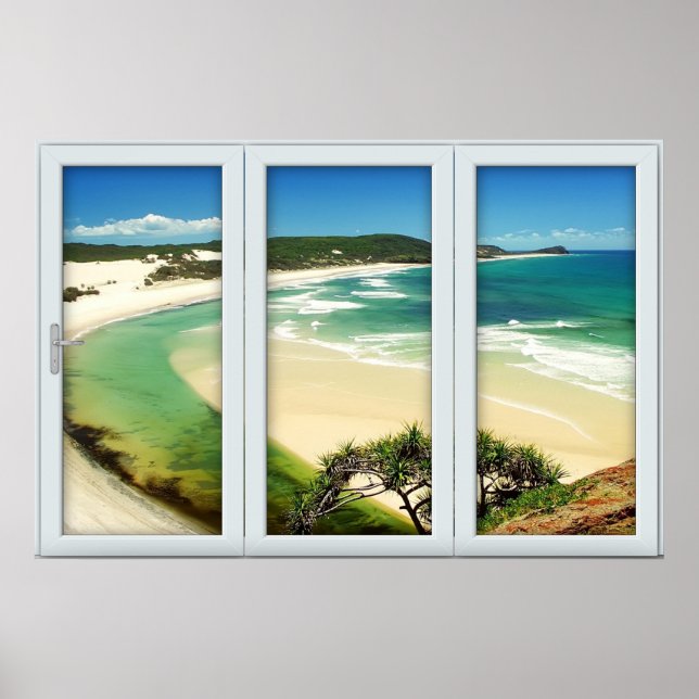Tropical Beach White 3 Pane Window Illusion Poster (Front)