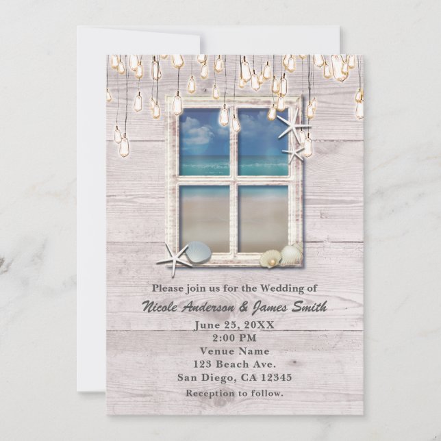 Tropical Beach Window Elegant Coastal Wedding Invitation (Front)