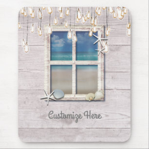 Tropical Beach Window White Wood Elegant Chic Mouse Pad