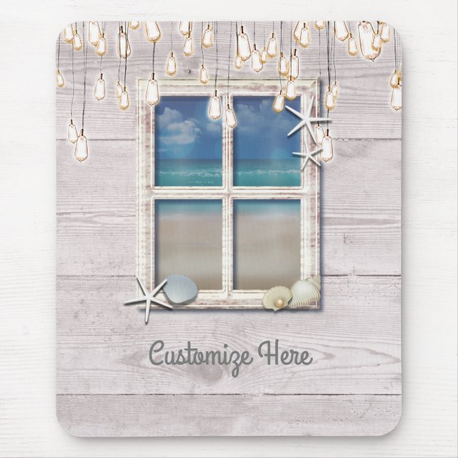 Tropical Beach Window White Wood Elegant Chic Mouse Pad (Front)