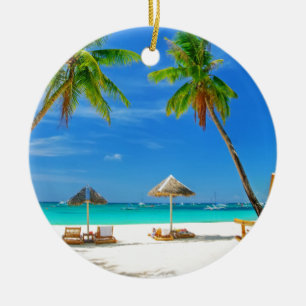 TROPICAL BEACH WISH YOU WERE HERE CUSTOM POSTCARD CERAMIC TREE DECORATION