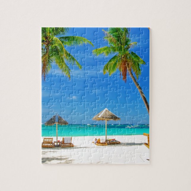 TROPICAL BEACH WISH YOU WERE HERE CUSTOM POSTCARD JIGSAW PUZZLE (Vertical)
