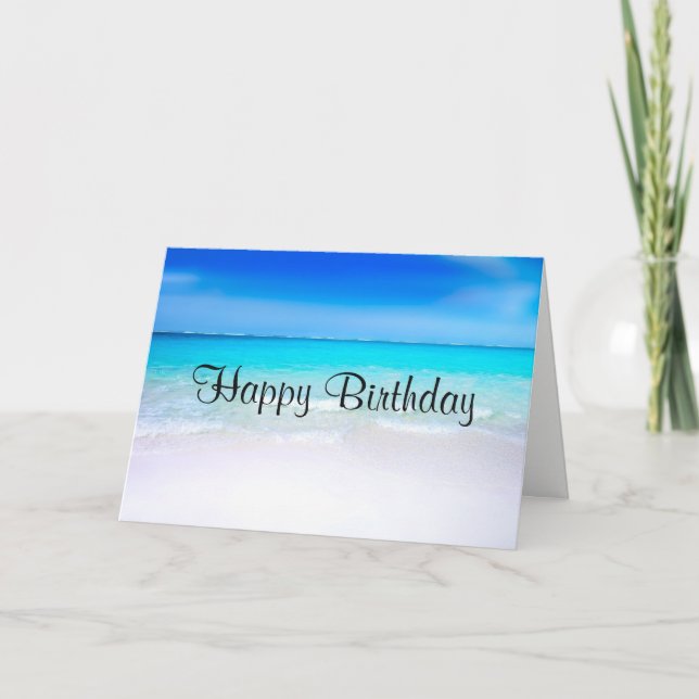 Tropical Beach with a Turquoise Sea Birthday Card (Front)