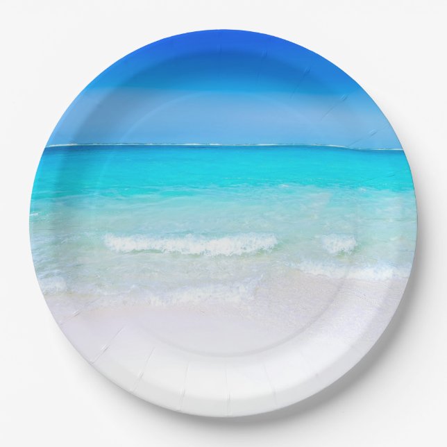 Tropical Beach with a Turquoise Sea Paper Plate (Front)