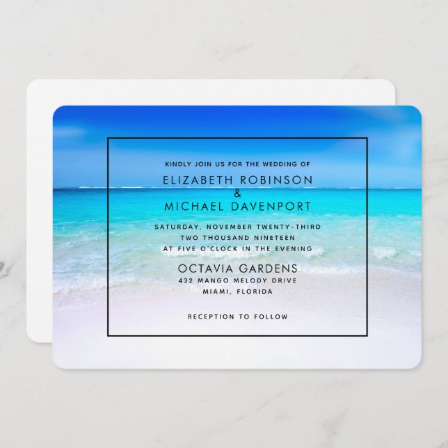 Tropical Beach with a Turquoise Sea Wedding Invitation (Front/Back)