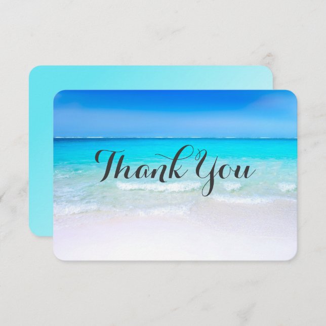 Tropical Beach with a Turquoise Sea Wedding Thanks Invitation (Front/Back)