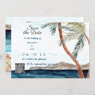 Tropical Beach with Lights Save the Date Invitation