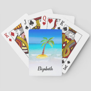 Tropical Beach with Palm Tree Playing Cards