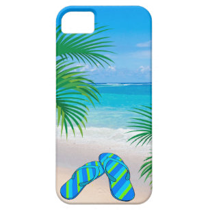 Tropical Beach with Palm Trees and Flip Flops Barely There iPhone 5 Case
