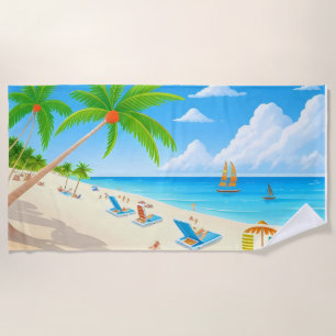 Tropical Beach with Palm Trees, Clear Water Towel