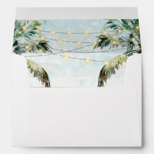 tropical beach with palm trees lined envelopes
