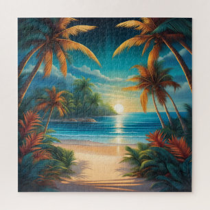 Tropical beach with palms jigsaw puzzle