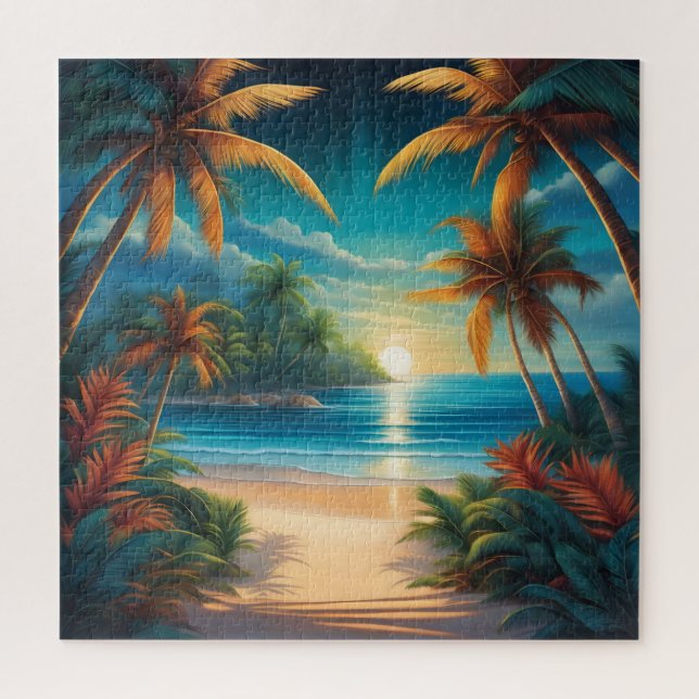 Tropical beach with palms jigsaw puzzle (Vertical)