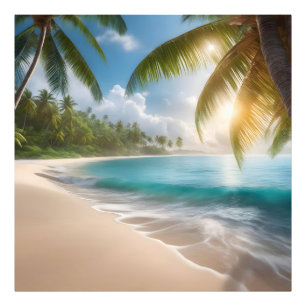 Tropical beach with palms photo print