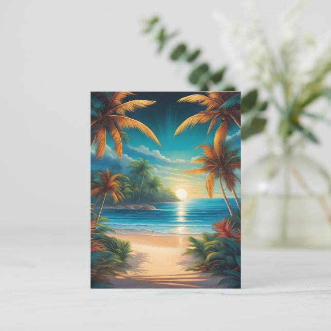 Tropical beach with palms postcard (Standing Front)