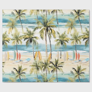Tropical Beach with Surfboards Wrapping Paper