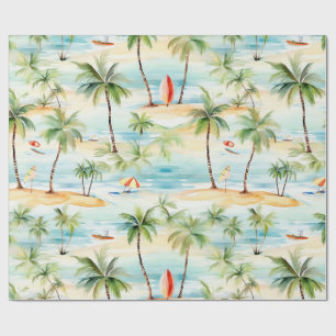 Tropical Beach with Surfboards Wrapping Paper