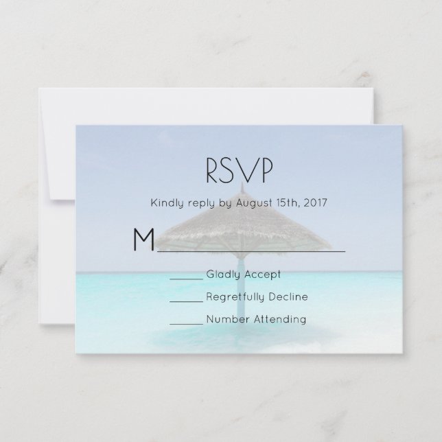 Tropical Beach with Thatched Umbrella Wedding RSVP (Front)