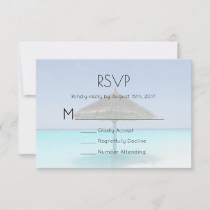 Tropical Beach with Thatched Umbrella Wedding RSVP Card