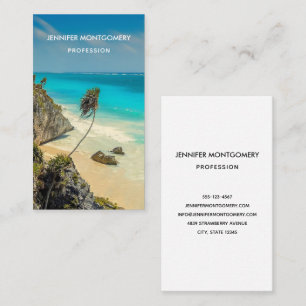 Tropical Beach with Wind Swept Palm Trees Business Card