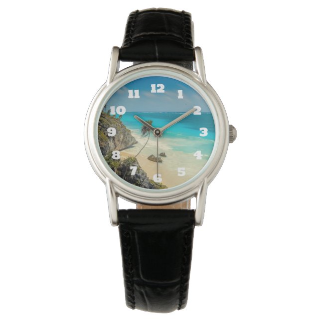 Tropical Beach with Wind Swept Palm Trees Watch (Front)