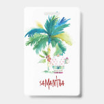 Tropical Beach Xmas Name Tags ID Badge<br><div class="desc">These xmas name tags are designed using hand-painted watercolor palm tree with Christmas elf in flip flops on the beach—perfect for a company Christmas party, conference or business. Easily customise each name tag using the editable name tags template for a cohesive and stylish design. Explore the full Christmas theme here:...</div>