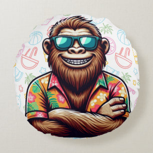 Tropical/beach yeti/bigfoot round cushion