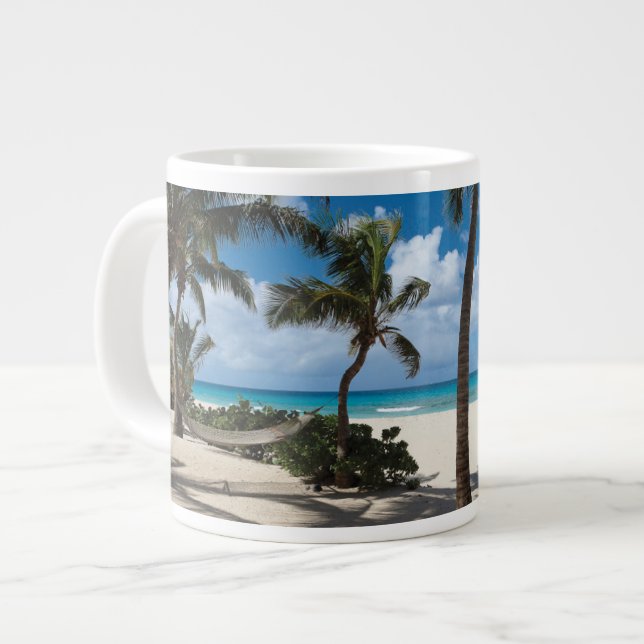 Tropical Beaches | Anguilla Beach, Palm Tree Large Coffee Mug (Front Left)