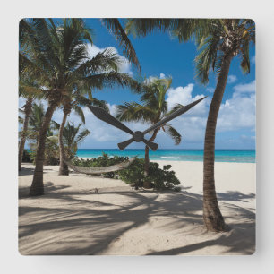 Tropical Beaches Anguilla Beach, Palm Tree Square Wall Clock